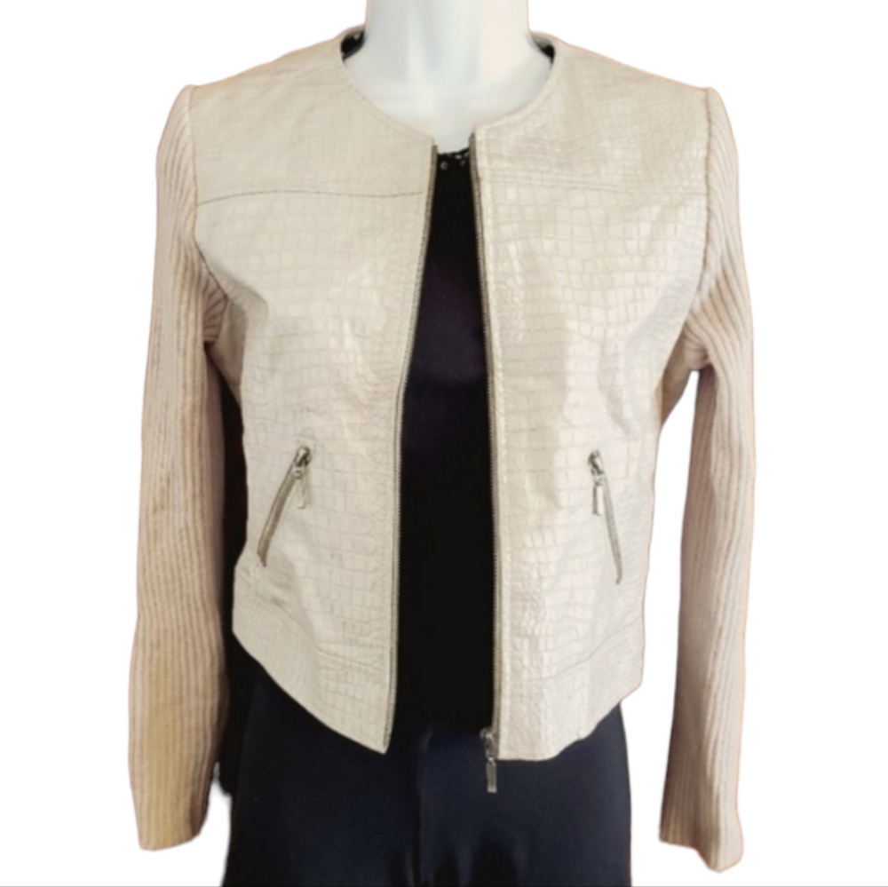 Phosphorus Leather Jacket with Sweater Sleeves and Satin Lining